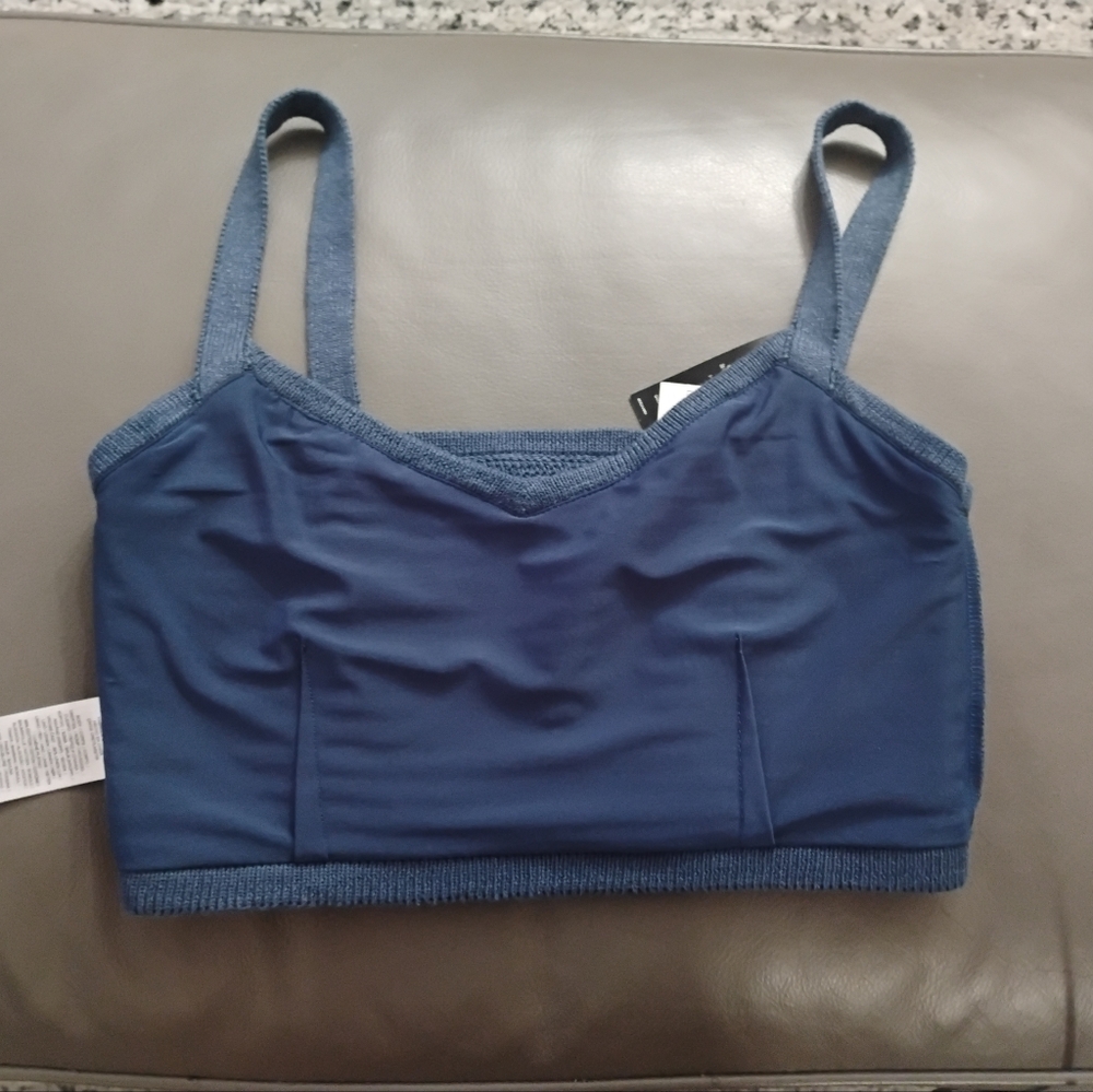 Lauren Ralph Lauren Linen-Cotton Cropped Indigo Blue Sweater Tank Top Sz S NWT - Picture 3 of 8